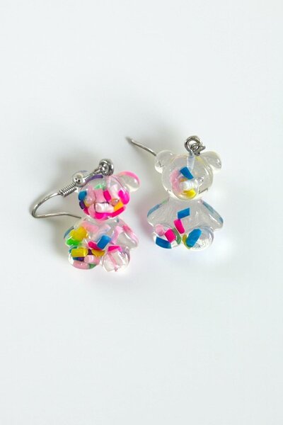 TAKIŞTIR Mixed Color Teddy Bear Figured Children's Earrings (Pair)