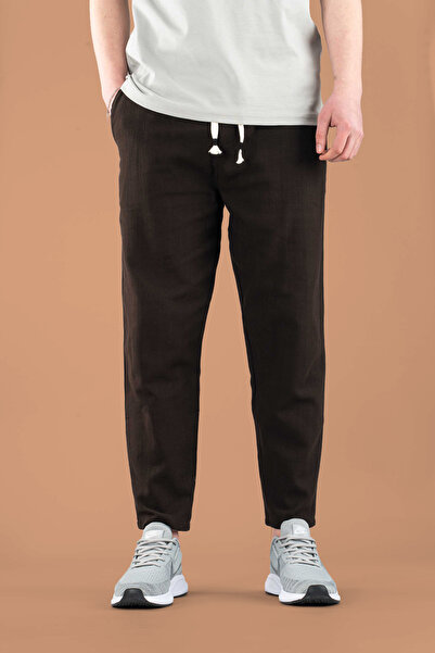 bombe Men's Jogger Linen Pants Elastic Waist Drawstring Cotton Casual Boyfriend Pants