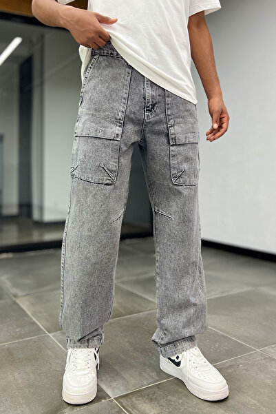 Denim Republic Men's Gray Baggy Cargo Pants