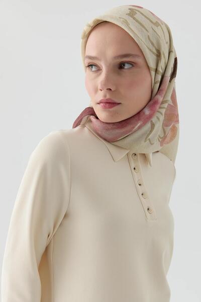 Tuğba Polo Yaka Örme Bluz - Ekru