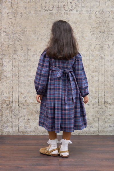 KÜÇÜĞÜM BUTİK Girl's Navy Blue Plaid Long Sleeve Dress