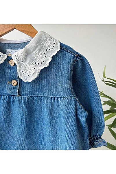 ZÜKA KİDS Kız çocuk beyaz yakalı kot elbise