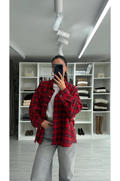 LUUNA STORE LEXA EKOSE LAZER KESİM GÖMLEK - KIRMIZI