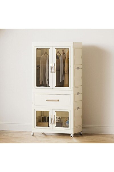 HXDream 3-layer Foldable Kids Wardrobe Portable Closet With Hanging Rod, 6 Hangers, 64X42X127CM