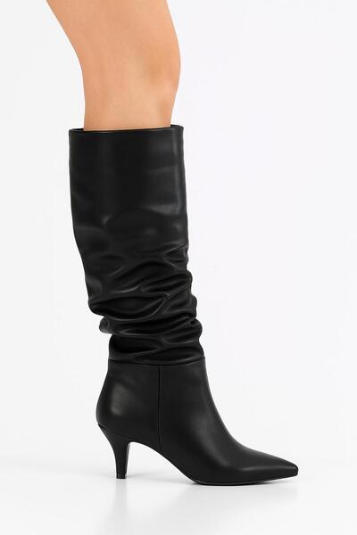 ayhnshoes Жіночі чорні завужені до коліна чобітки на тонкому каблуці – стильн...