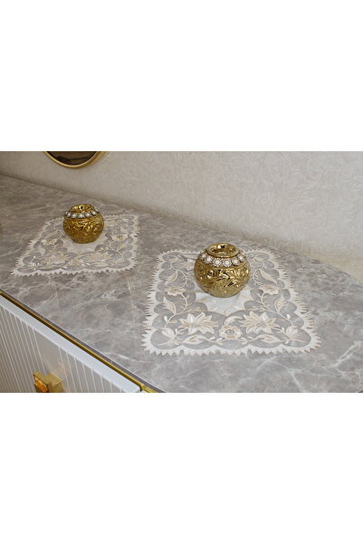 HUZUR ÇEYİZ Kilis İşi Lily Pattern 3-Piece Coffee Table Set