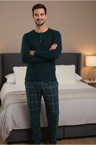 Bravie Σετ Πιτζάμες Ανδρικές Θερμικές Πολυτελείς 9747 Πράσινες