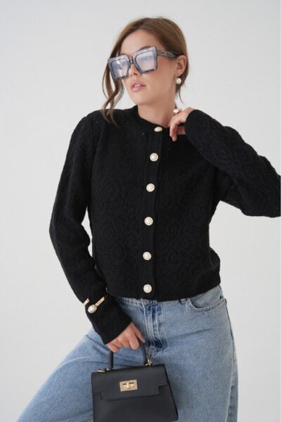 Miss Allos Women's Lace Detailed Buttoned Front Knitwear Cardigan