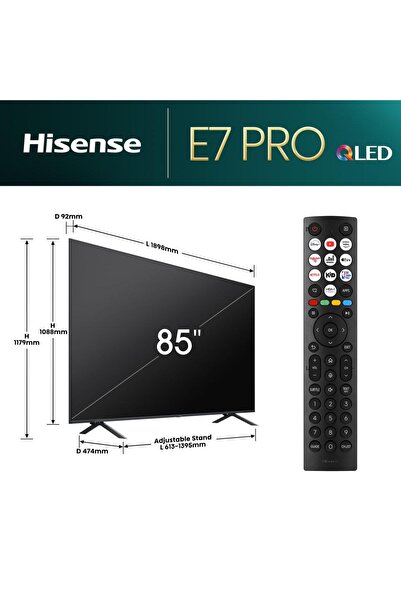 Hisense 85 Inch Smart TV, QLED, 4K Ultra HD, Dolby , VIDAA Smart OS, 144HZ, Game Mode, AI Picture