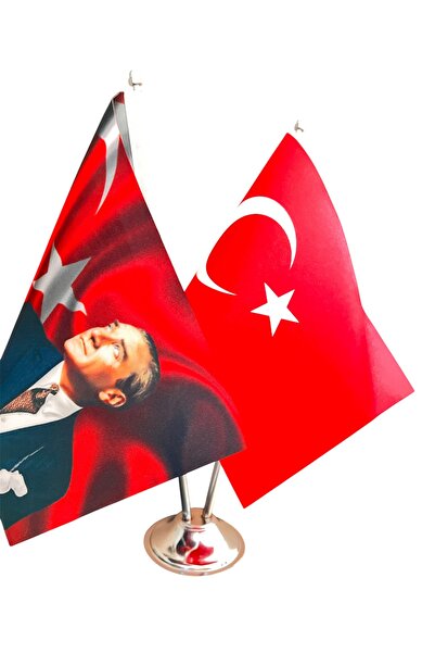 WALDORF MASA ÜSTÜ Atatürk Bayrağı Türk Bayrağı İkili Krom Direk Masa Bayrağı ...