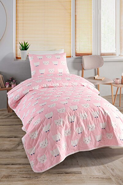 Eponj Home Yatak Örtüsü Seti Tek Kişilik Pamuklu 2 Parça – Pisipisi Desen – Pembe / Yumuşak Dokulu