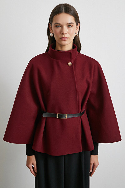 Never more Belted Cashmere Poncho Burgundy