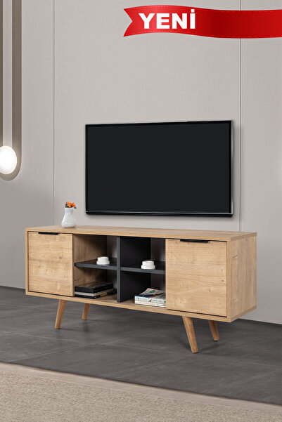 Evmo Home 3319 Sina 130 Cm ( AHŞAP AYAKLI , METAL KULPLU ) TV Ünitesi , Safir...