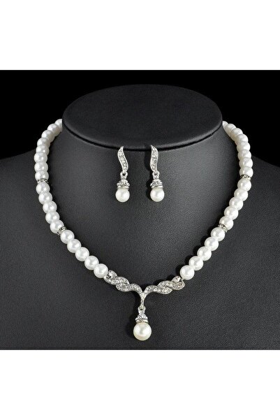 Pursehuit Σετ κολιέ και σκουλαρίκια, ασημί, με μαργαριτάρια και πέτρες, Osval...
