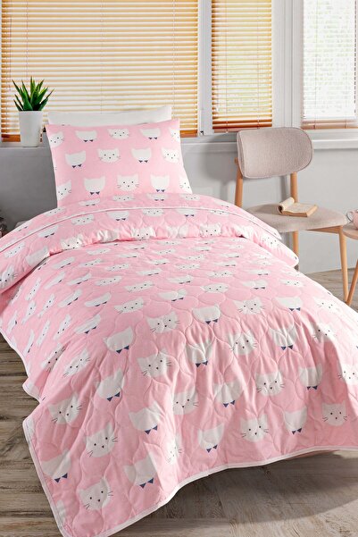 Eponj Home Yatak Örtüsü Seti Tek Kişilik Pamuklu 2 Parça – Pisipisi Desen – Pembe / Yumuşak Dokulu