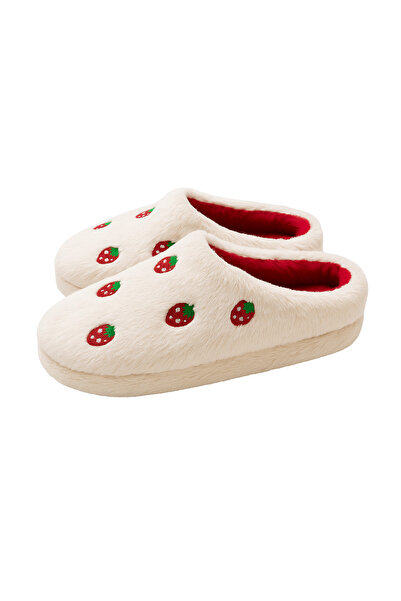 ALB TERLİK AYAKKABI SAN. TİC. LTD. ŞTİ. Γυναικείες παντόφλες εσωτερικού χώρου με βελούδινο σχέδιο φράουλας – Μαλακές, ζεστές, χειμερινές παντόφλες με αντιολισθητική σόλα