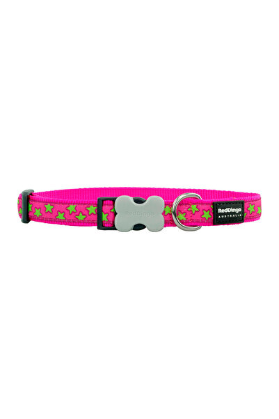 RedDingo Dog collar Red Dingo STYLE STARS LIME ON HOT PINK 15 mm x 24-36 cm
