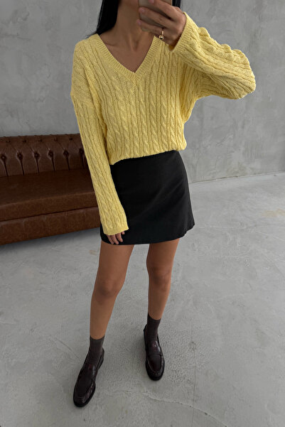 Seda Yalçın Atelier V-Neck Hair Knit Yellow Sweater