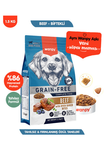 Wanpy Sığır Etli Tahılsız Yetişkin Köpek Maması Yüksek Dengeli 1,5kg