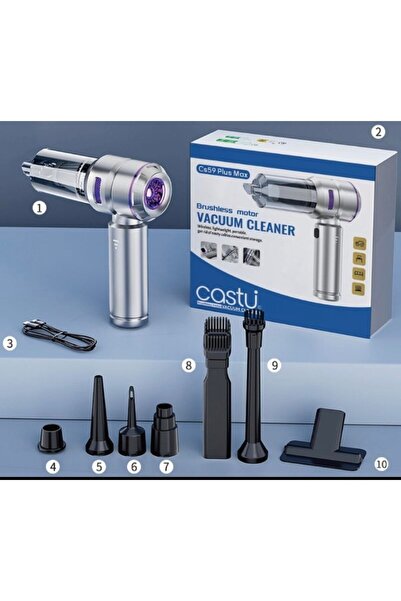 HOTSY CASTU CS 59 Kablosuz Araç İçi Süpürge Mor | 17500PA Güçlü Vakum | Fırça...