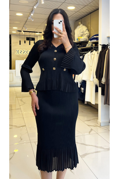 Vosse Ekol Siyah Aksesuar Detaylı Etekli Takım