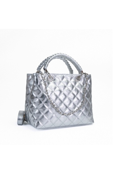 Posete Fagaras Mini Georgie Leather Purse - Silver, 3 Compartments, 3 Pockets...