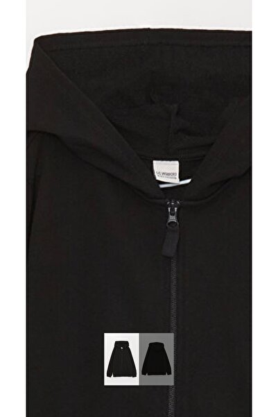 LC Waikiki Kapşonlu fermuarlı siyah swearshirt