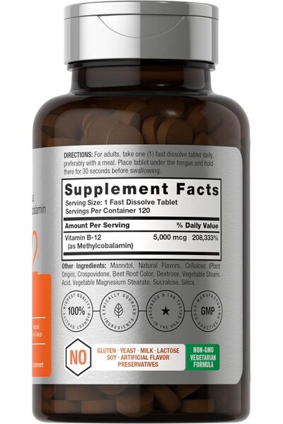 Horbäach B12 Sublingual Methylcobalamin 5000 mcg - 120 Fast Dissolve Tablets