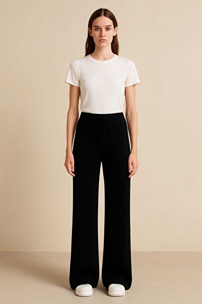 NOTCHTR Women's Basic Straight Cut Elastic Waist Corded Fabric Knitwear Trousers