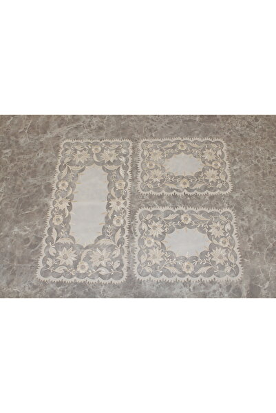 HUZUR ÇEYİZ Kilis İşi Lily Pattern 3-Piece Coffee Table Set