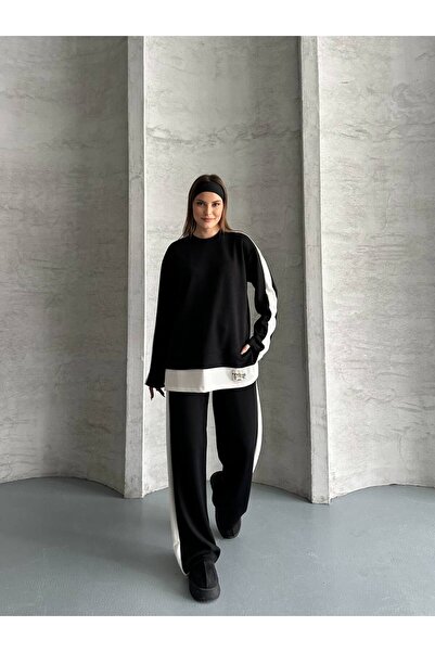 Bella Breeze Women's Striped Detail Oversized Tracksuit Set