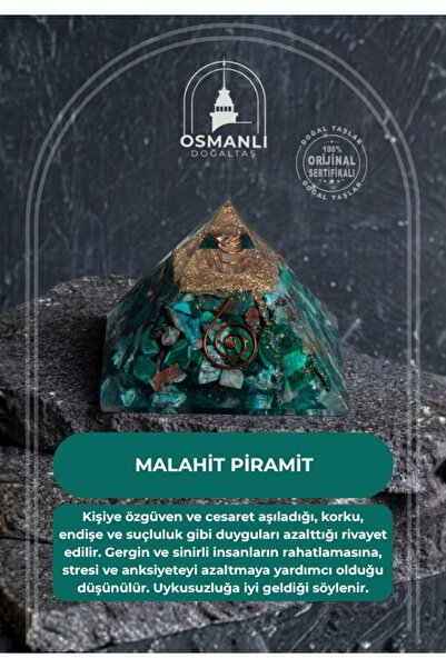 OSMANLI DOĞAL TAŞ Sertifikalı Malahit Piramit