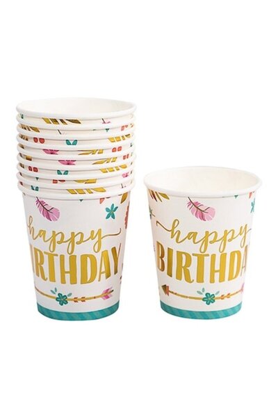 DAMUR Set 10 Glasses, Happy Birthday Gold Print, Cardboard, 250 ml, 7.5 x 8.5...