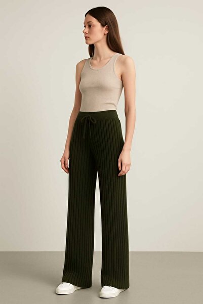 NOTCHTR Women's Basic Straight Cut Elastic Waist Corded Fabric Knitwear Trousers