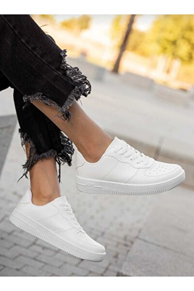 WEBORN Pantofi de damă cu talpă groasă, albi, cu șireturi, pantofi de mers model confortabil