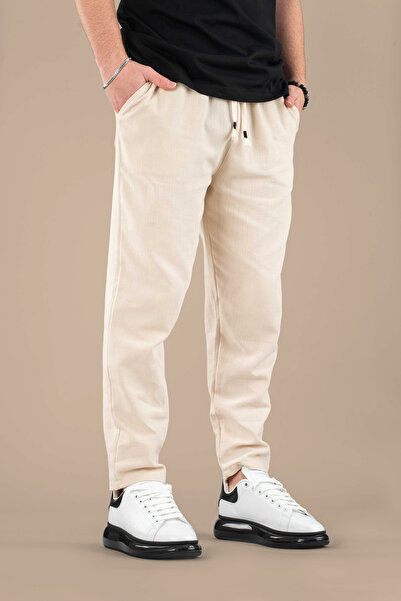 bombe Men's Jogger Linen Pants Elastic Waist Drawstring Cotton Casual Boyfriend Pants