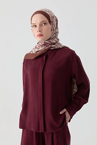 Tuğba Önden Yırtmaçlı Gömlek - Bordo