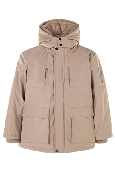 Civil Boys Parka with Sleeve Pockets 10-13 Years Old Coat - Beige 13-14 Years Old
