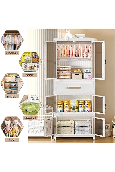 HXDream 4-layer Foldable Kids Wardrobe Portable Closet With Hanging Rod, 6 Hangers, 54X34X140CM