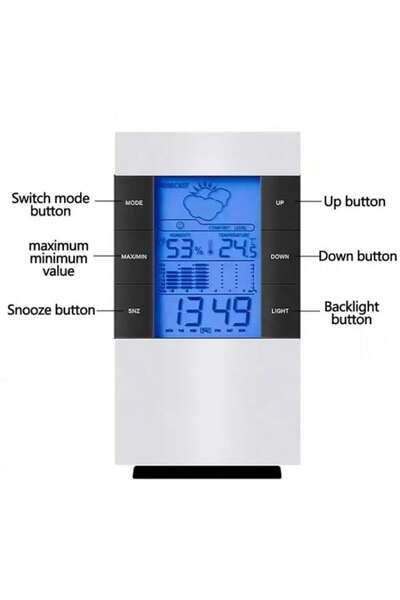 dalimag Desk Clock with 12/24 Hour Format, Alarm, Calendar, Thermometer, Plastic,