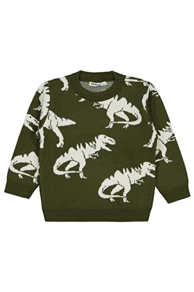 Civil Boys Dinosaur Patterned Sweater for Ages 2-5 - Khaki 2-3 Years