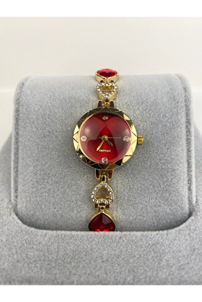 Mazzy Gold Inside Red Heart Cord Women's Wristwatch