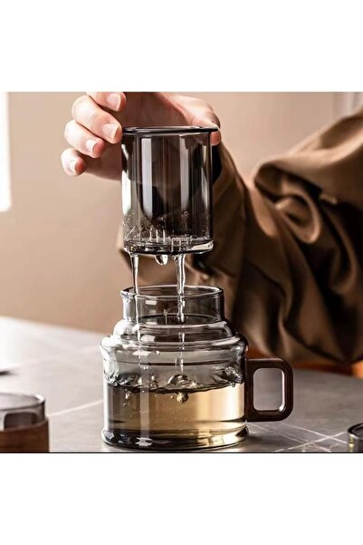 Qerhome Borosilicate Glass Acacia Handle Glass Strainer Herbal Tea Infuser 400 ml