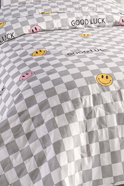 Eponj Home Kapitone Yatak Örtüsü Seti Tek Kişilik Good Luck Gri