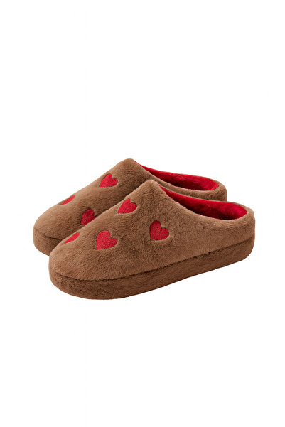 ALB TERLİK AYAKKABI SAN. TİC. LTD. ŞTİ. Γυναικείες παντόφλες Heart Plush – Μαλακές, ζεστές σόλες, άνετες χειμερινές με κόκκινο σχέδιο καρδιάς