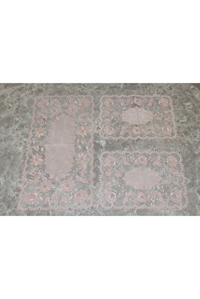 HUZUR ÇEYİZ Kilis İşi Rose Pattern 3-Piece Coffee Table Set