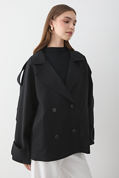 JASTE Kadın Oversize Kruvaze Yaka Kısa Trençkot