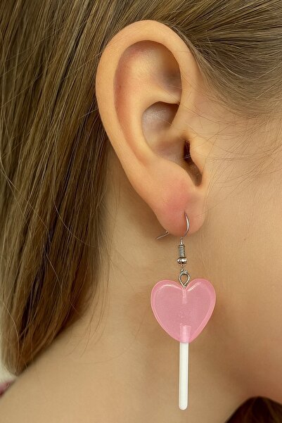 TAKIŞTIR Mixed Color Heart Lollipop Figured Children's Earrings (Pair)