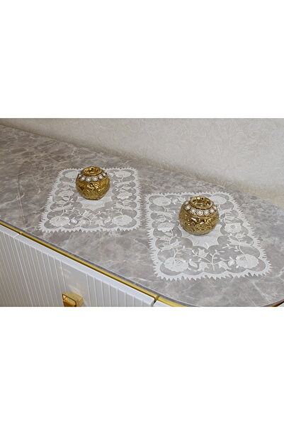 HUZUR ÇEYİZ Kilis İşi Rose Pattern 3-Piece Coffee Table Set