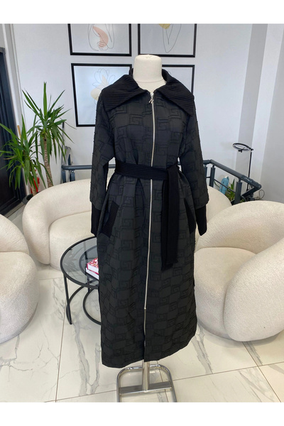 NUSS TRİKO NUSS JAKARLI UZUN PARDESÜ SİYAH